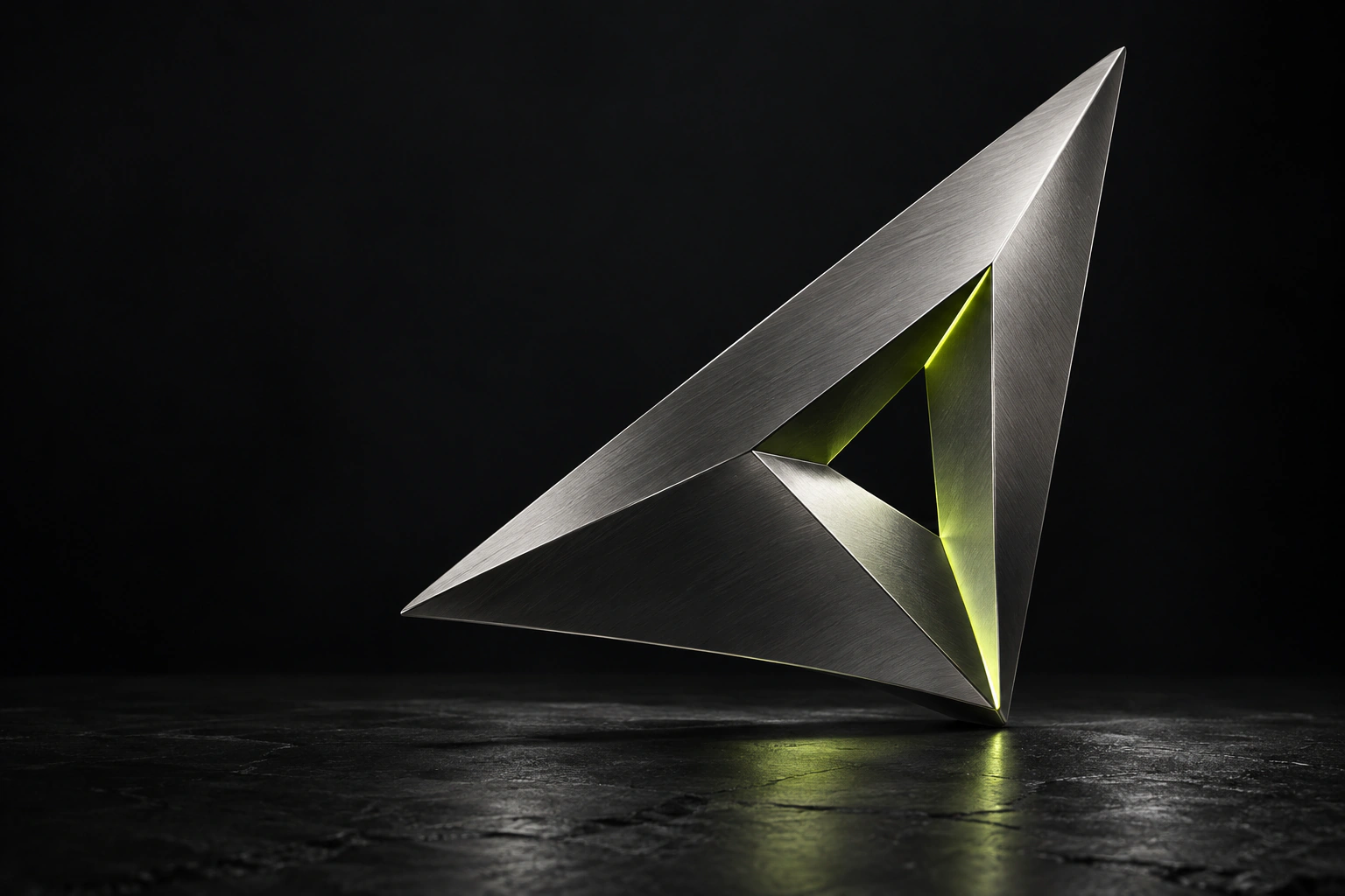 Sculptural titanium trace with a fine lime light running through its centre